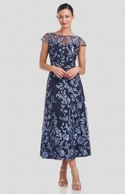 JS Collections Navy and Light Blue Floral Midi Dress